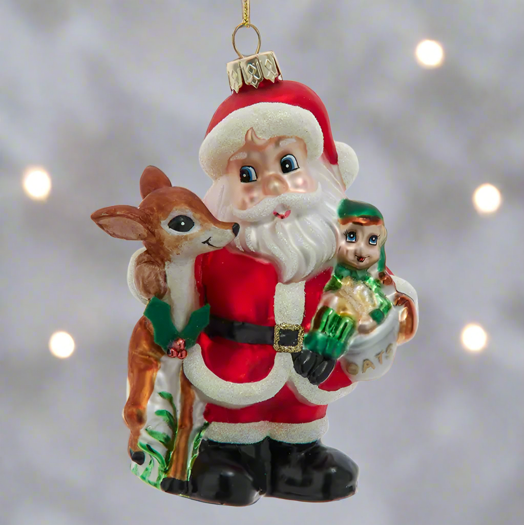 Christmas Cheer All Year Santa With Reindeer and Elf Ornament T3680 Kurt Adler