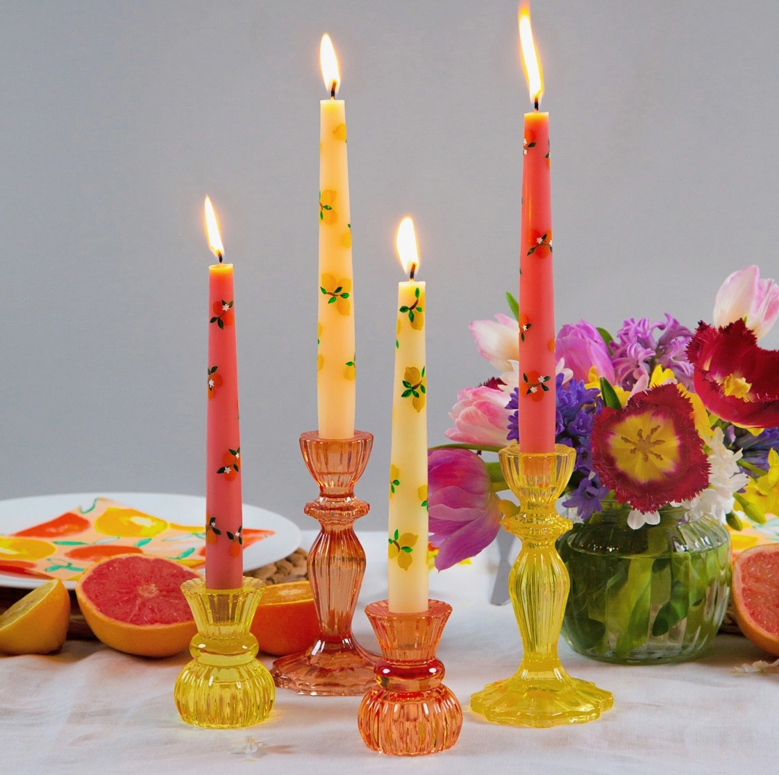 The Canton Christmas Shop Short Orange Glass Candle Holder for Dinner Candles Tapers Floral Bouquet Tea Light Christmas Holiday Wedding