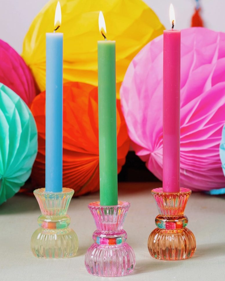 The Canton Christmas Shop Short Orange Glass Candle Holder Party Setting for Birthday Celebrations Christmas Holiday Wedding
