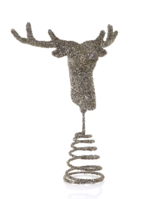 Christmas Cheer All Year Silver Glittered Stag Head Tree Topper