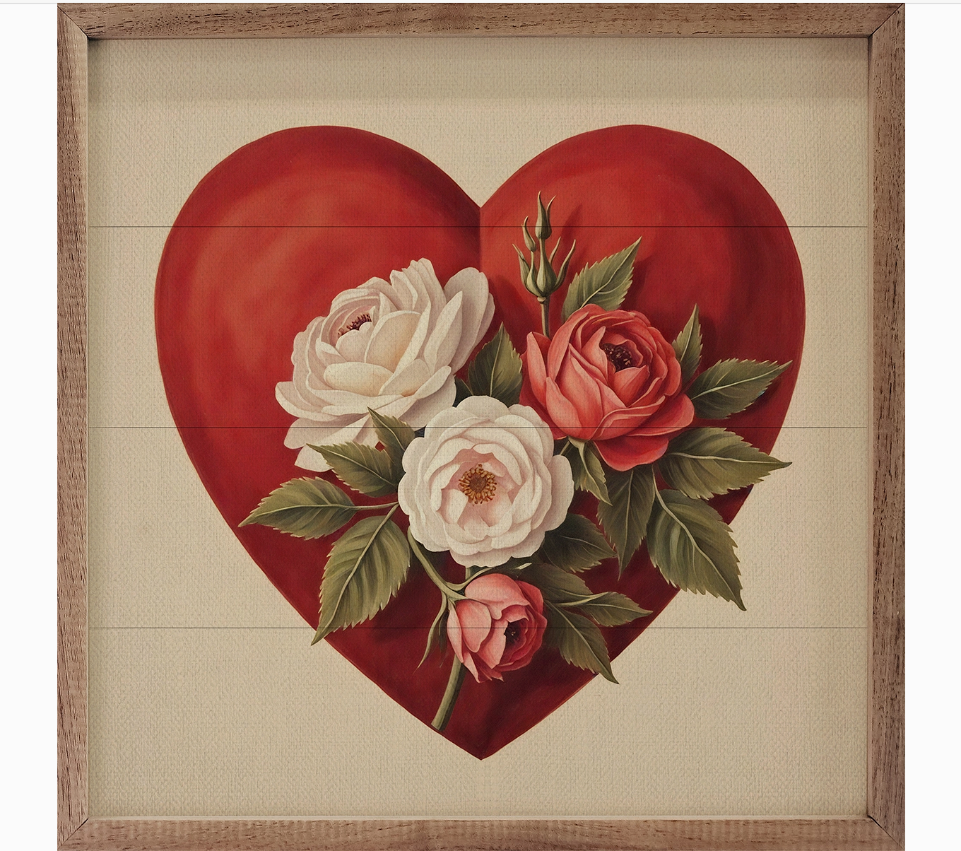 The Canton Christmas Shop Vintage Heart and Roses Wall Art Retro Valentine's Card Midcentury Look Box Sign