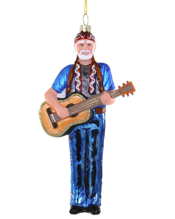 Christmas Cheer All Year Willie Nelson Glass Ornament by Cody Foster & Co Country Music America Guitar Western Nashville Legend