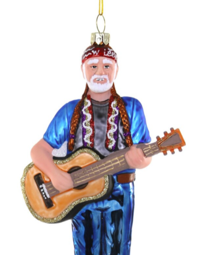 Christmas Cheer All Year Willie Nelson Glass Ornament by Cody Foster & Co Country Music America Guitar Western Nashville Legend