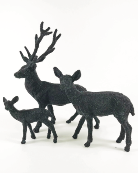 Christmas Cheer All Year Black Velvet Glitter Deer Family Set of 3 Cody Foster