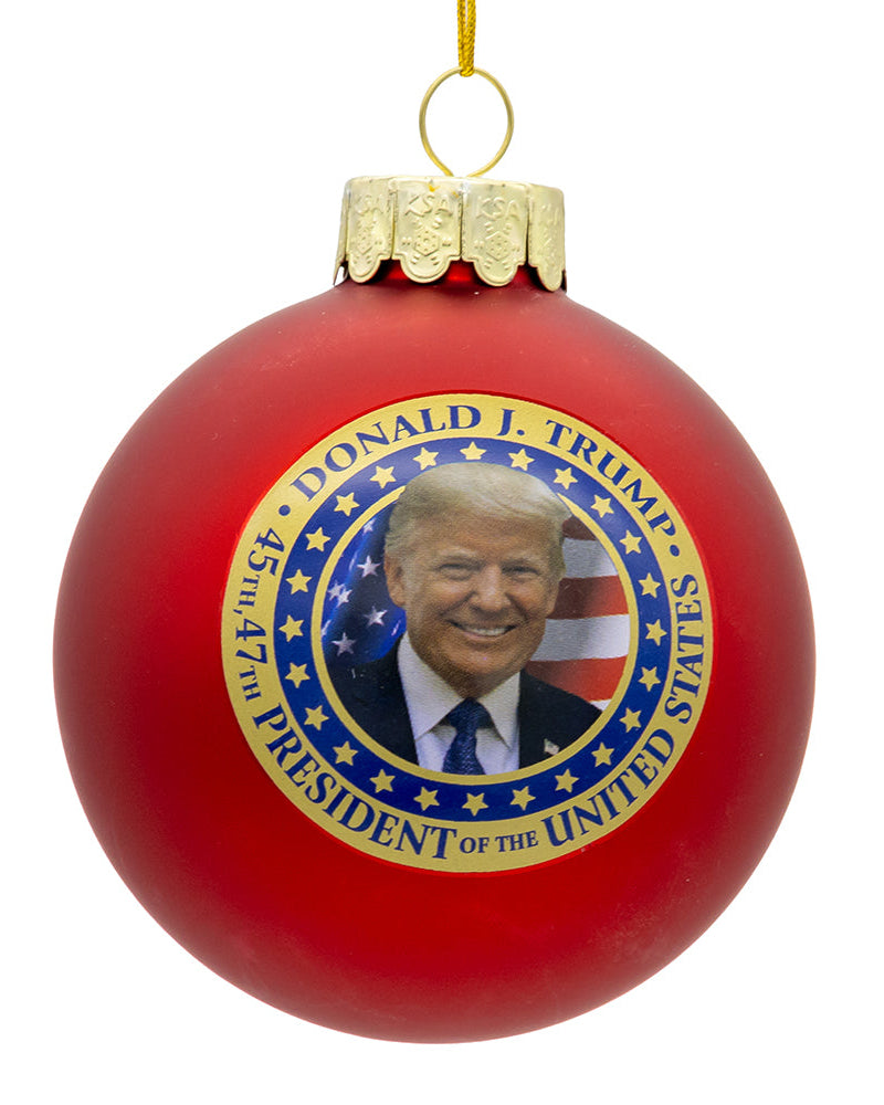 Christmas Cheer All Year Donald J Trump 45th 47th President Red Ball Ornament in box C7776