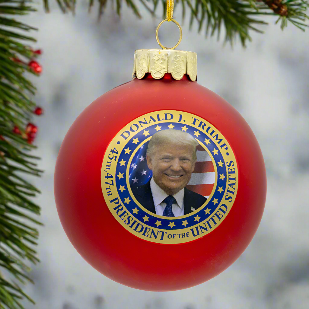 Christmas Cheer All Year Donald J Trump 45th 47th President Red Ball Ornament in box C7776