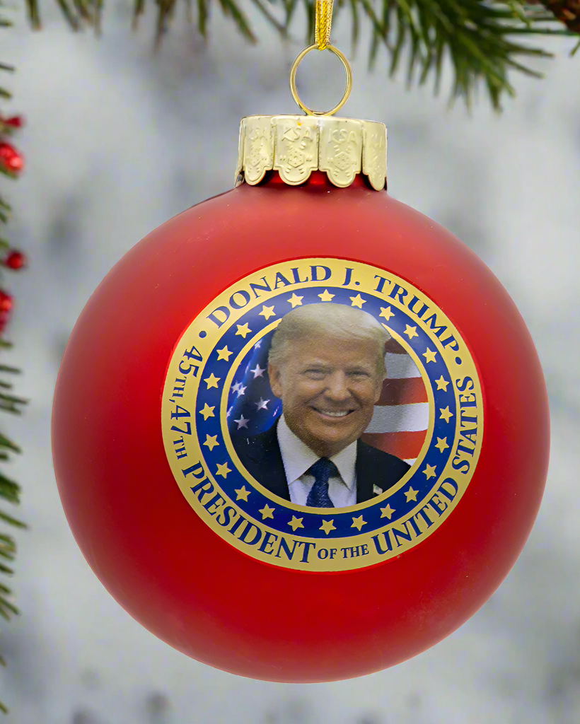 Christmas Cheer All Year Donald J Trump 45th 47th President Red Ball Ornament in box C7776