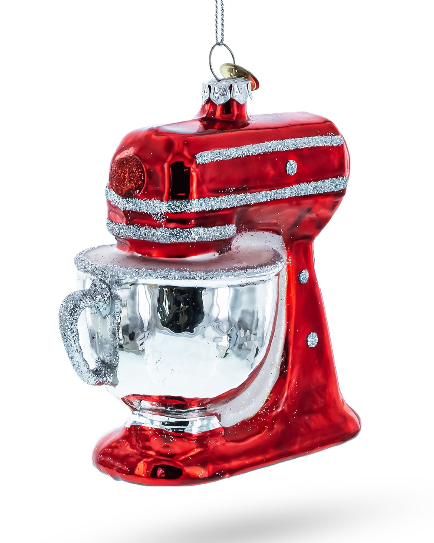 Red glass kitchen mixer ornament on a white background