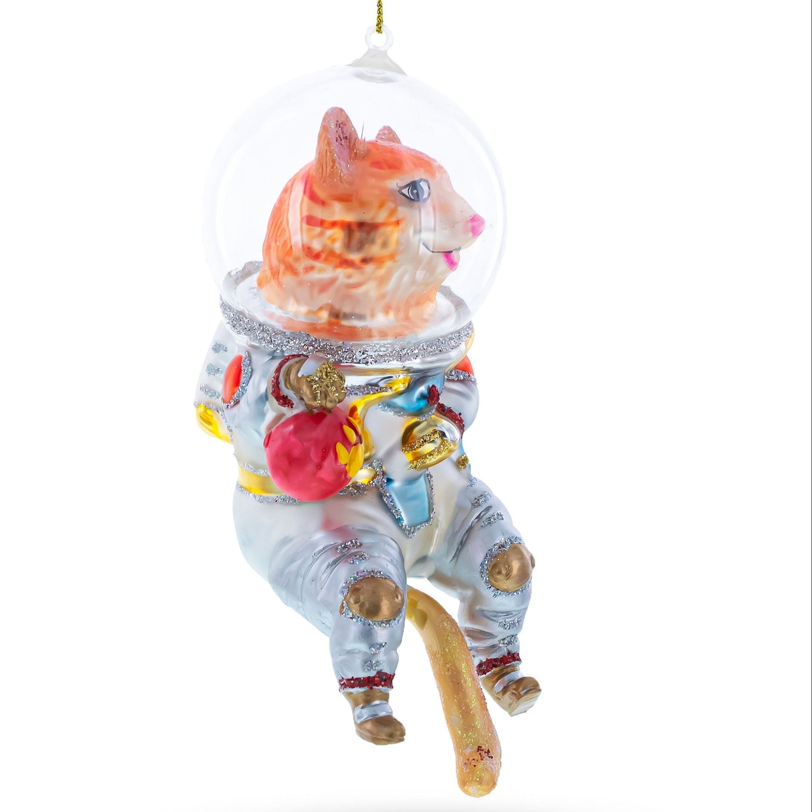 Decorative cat ornament in an astronaut suit with a clear bubble background
