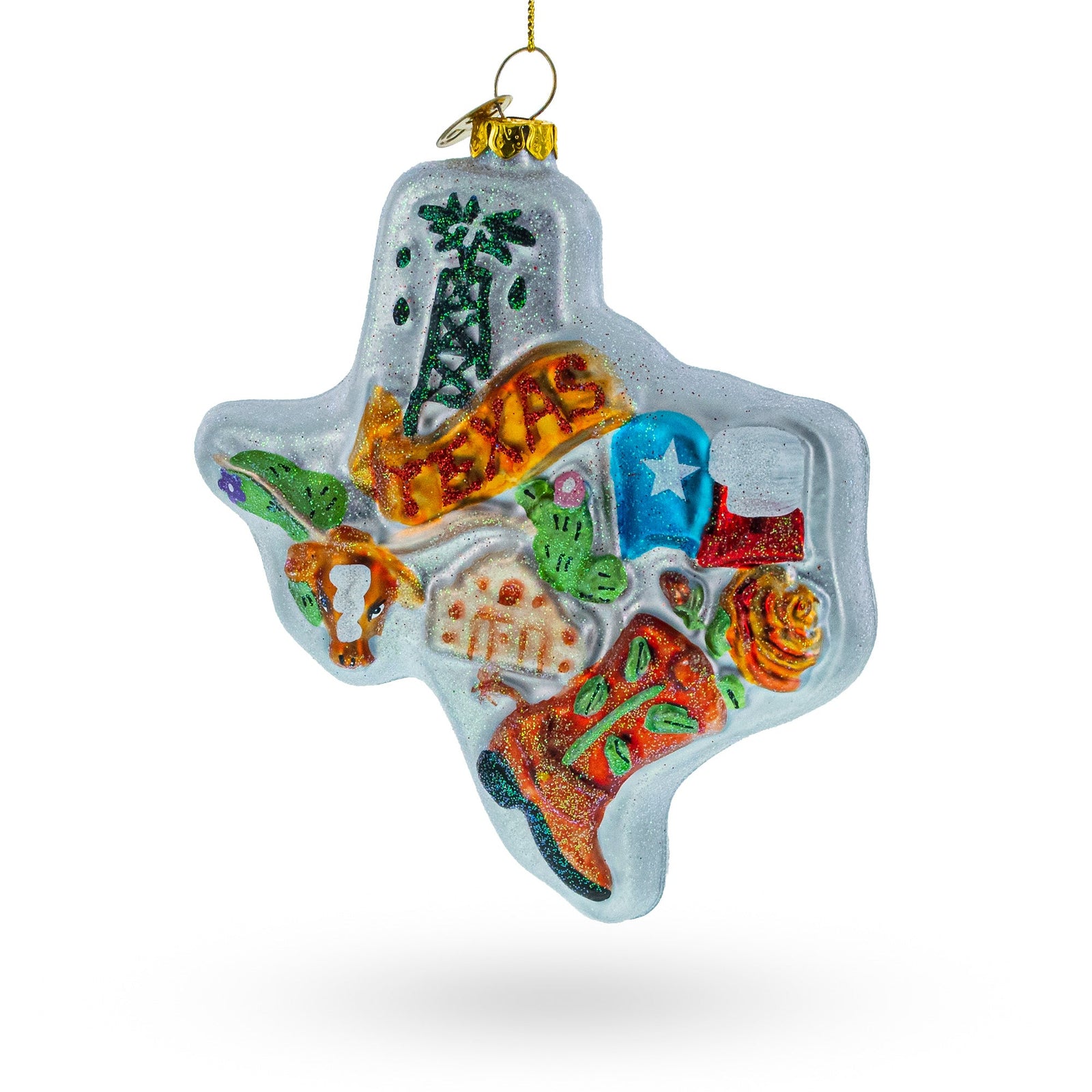 State of Texas Icons Glass Christmas Ornament