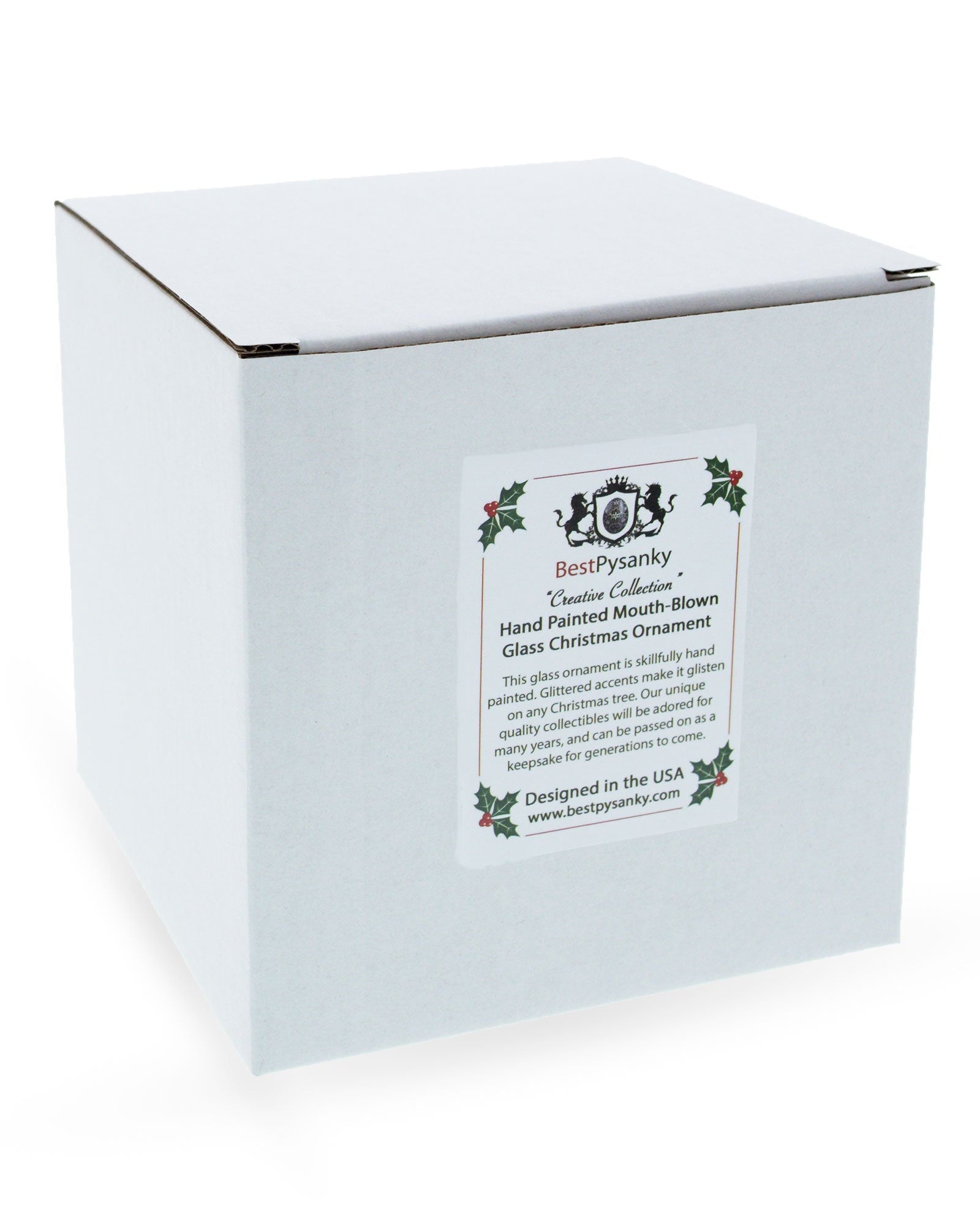 White gift box with a label on a white background