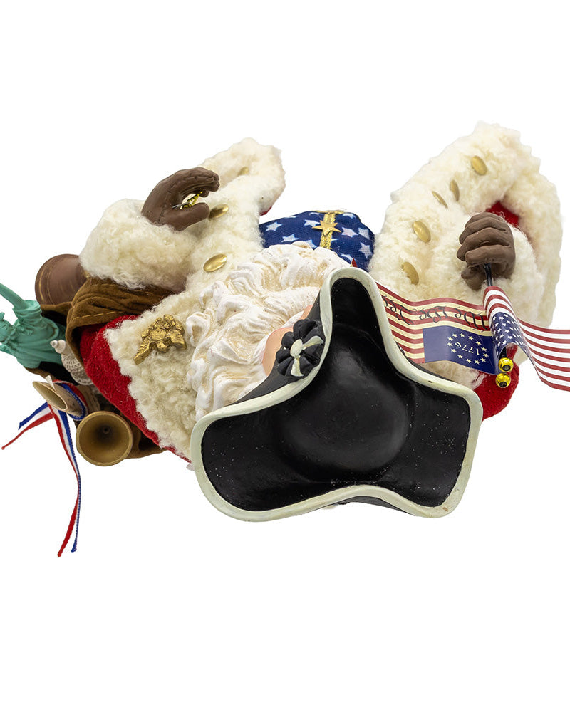 Christmas Cheer All Year Santa Claus figure with American flag 250th America Anniversary Statue of Liberty and Independence Day accessories