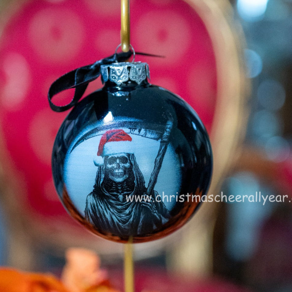 Christmas Cheer All Year Grim Reaper Ornament Halloween Christmas Hat