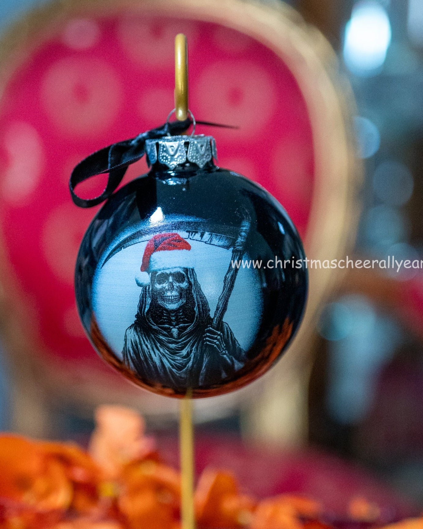 Christmas Cheer All Year Grim Reaper Ornament Halloween Christmas Hat