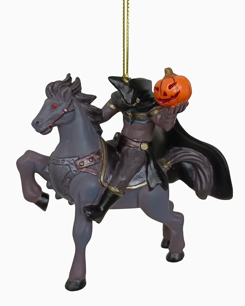 Christmas Cheer All Year Headless Horseman with Jack O Lantern Resin Ornament Halloween
