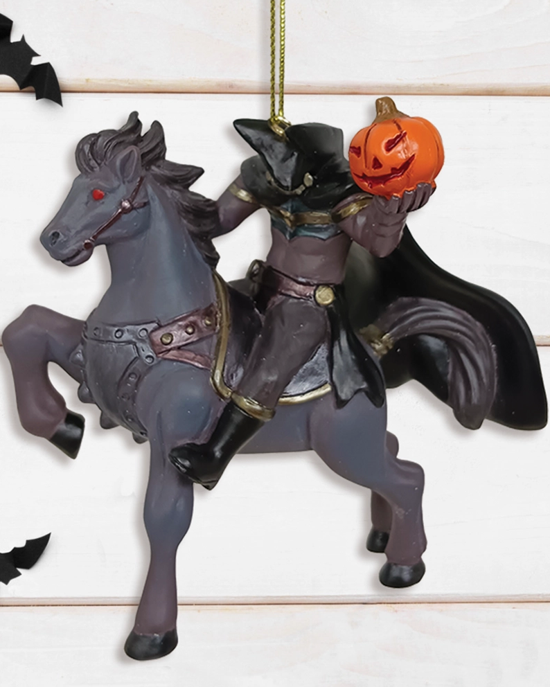 Christmas Cheer All Year Headless Horseman with Jack O Lantern Resin Ornament Halloween