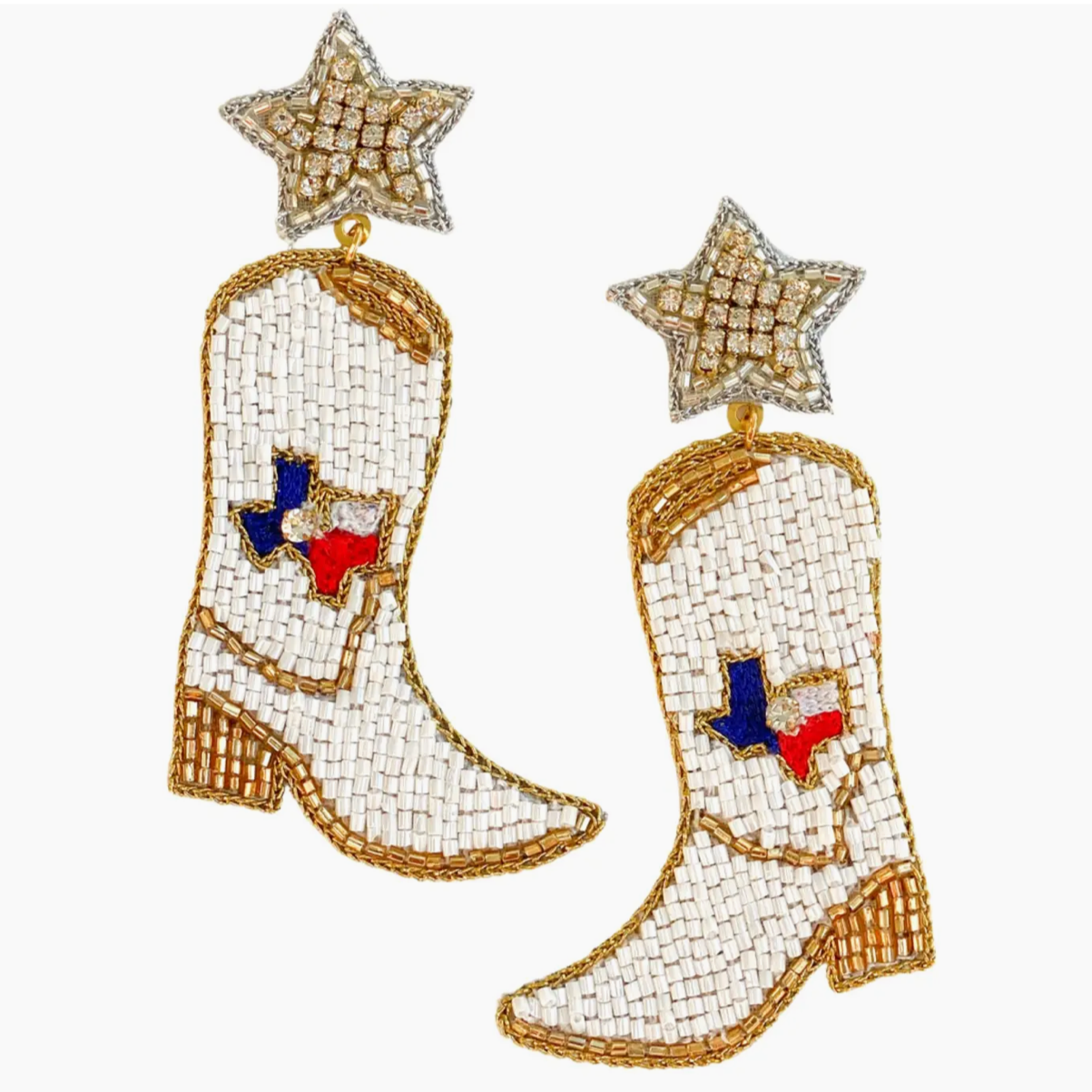 Heart of Texas Beaded and Jeweled Star Cowboy Boot Rhinestone State Earrings
