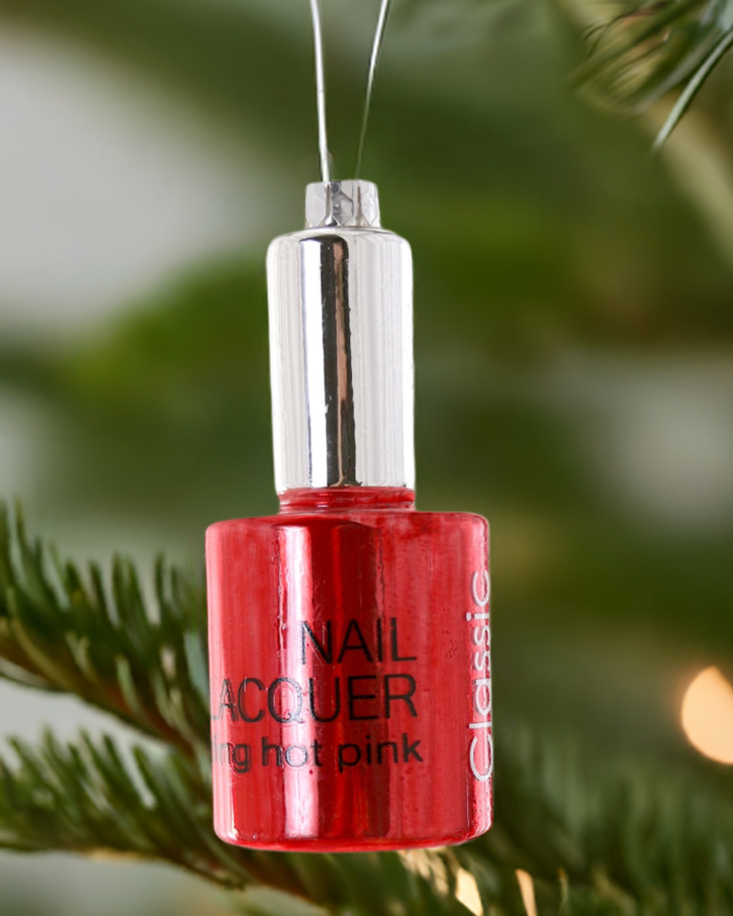 Christmas Cheer All Year Classic Red hot pink Nail Lacquer Polish Glass Ornament by Cody Foster