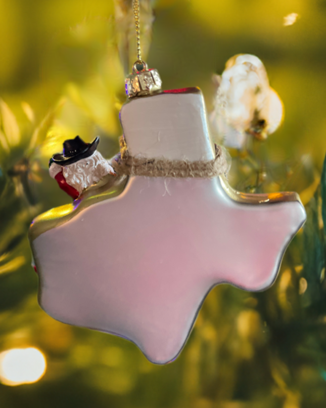 Christmas Cheer All Year Glass Texas Santa Handpainted Ornament by Kurt Adler 4 1/2"
