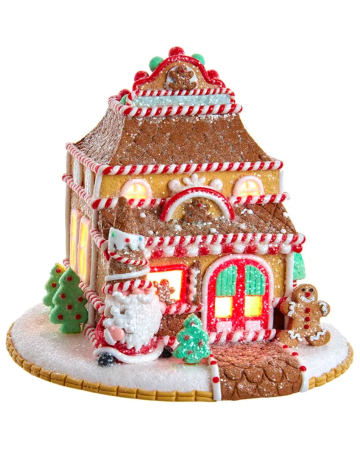 Christmas Cheer All Year Kurt Adler 7.5" lighted gnome santa gingerbread shop house