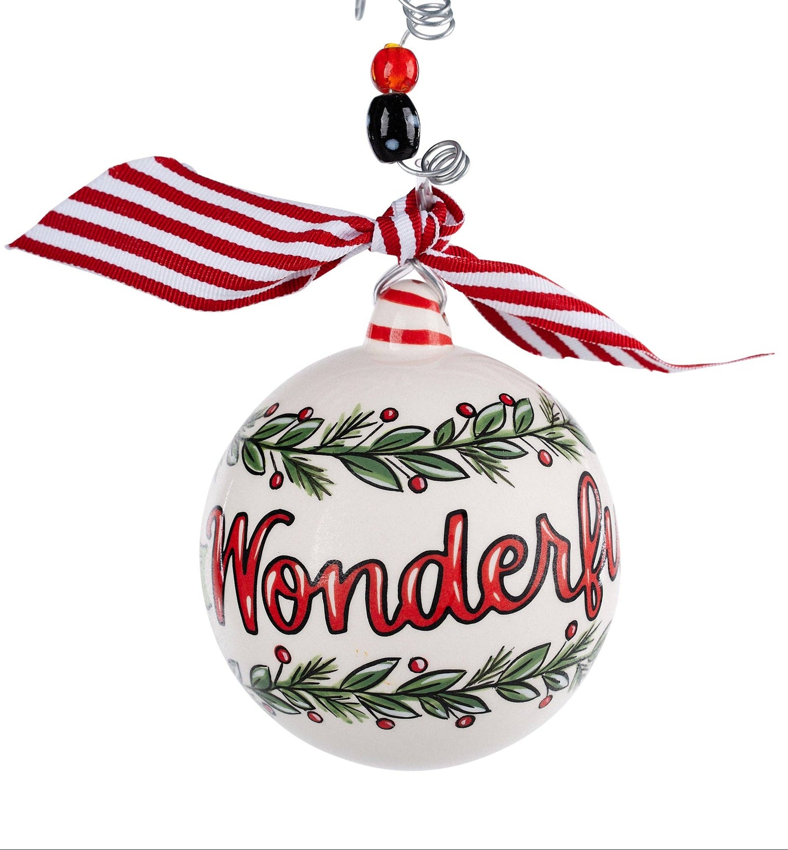 Christmas Cheer All Year Christmas ornament with 'Most Wonderful Time of the year' text and decorative ribbon on a white background