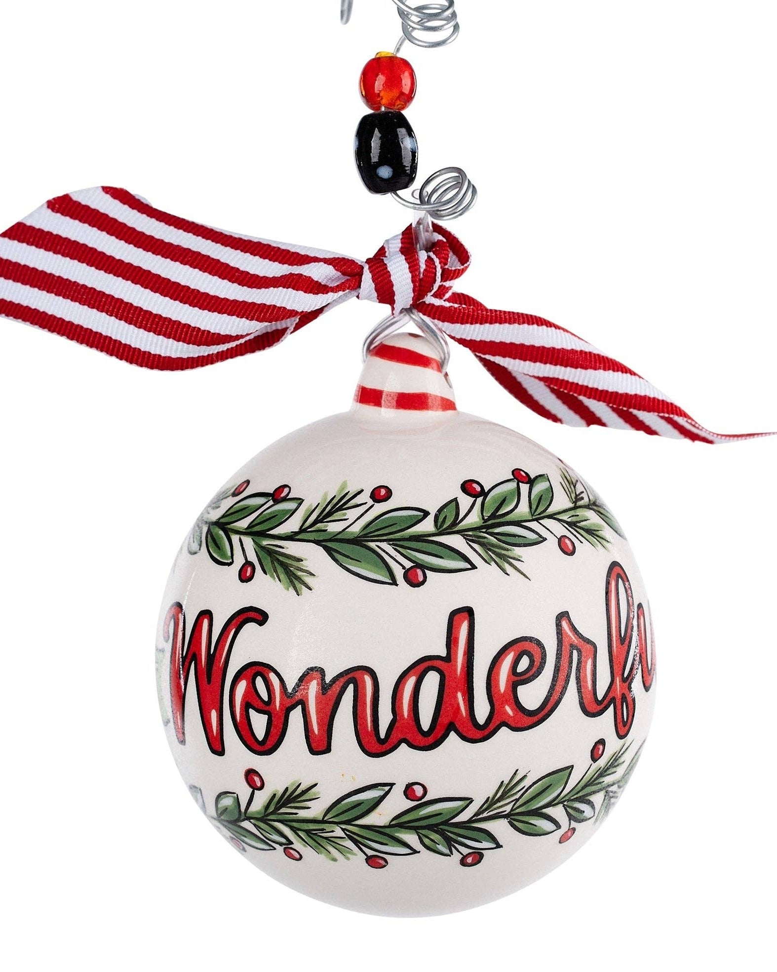 Christmas Cheer All Year Christmas ornament with 'Most Wonderful Time of the year' text and decorative ribbon on a white background