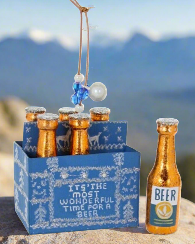 Christmas Cheer All Year Wonderful Time for a Beer Cody Foster Ornament on a mountaintop