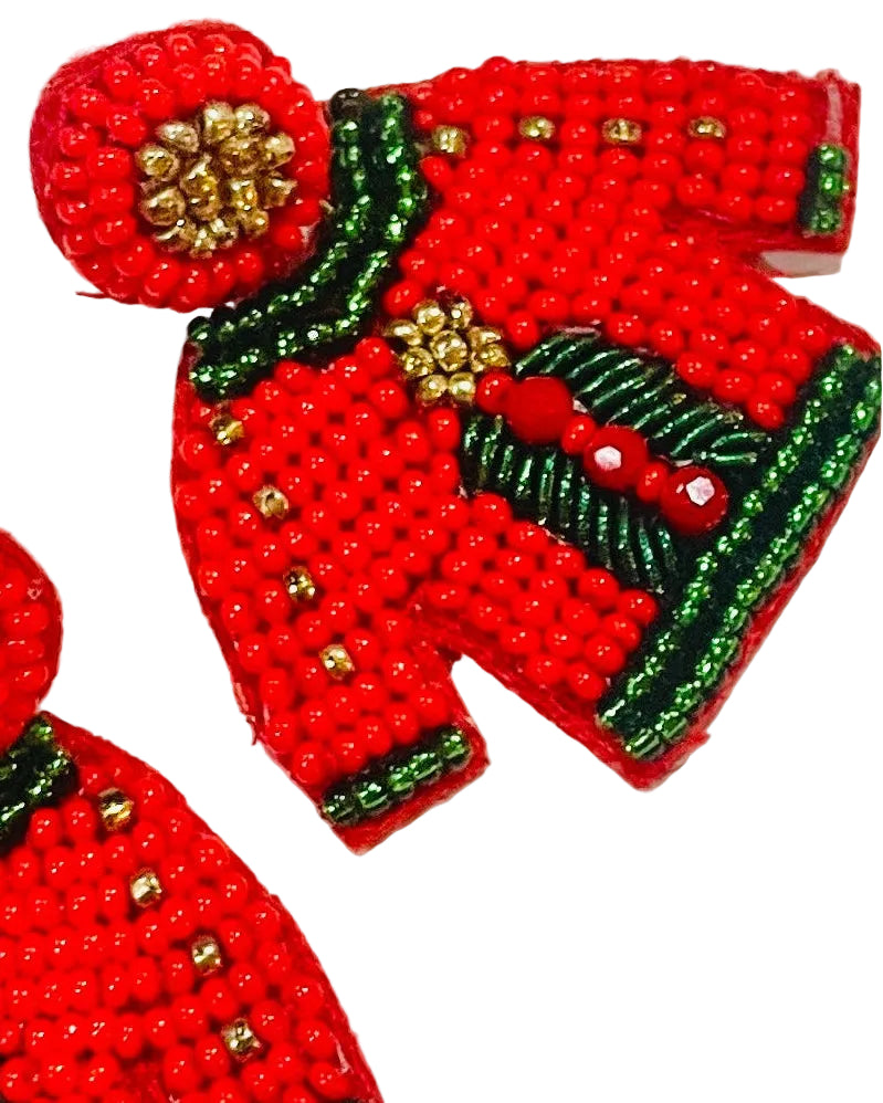 Christmas Cheer All Year Red and Green Christmas Sweater Earrings