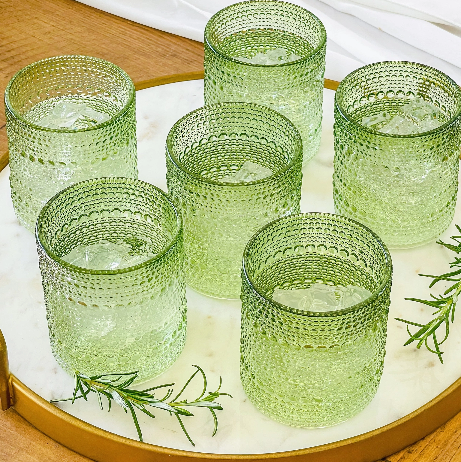 The Canton Christmas Shop 10 oz. beaded sage green old fashioned glasses set of 6