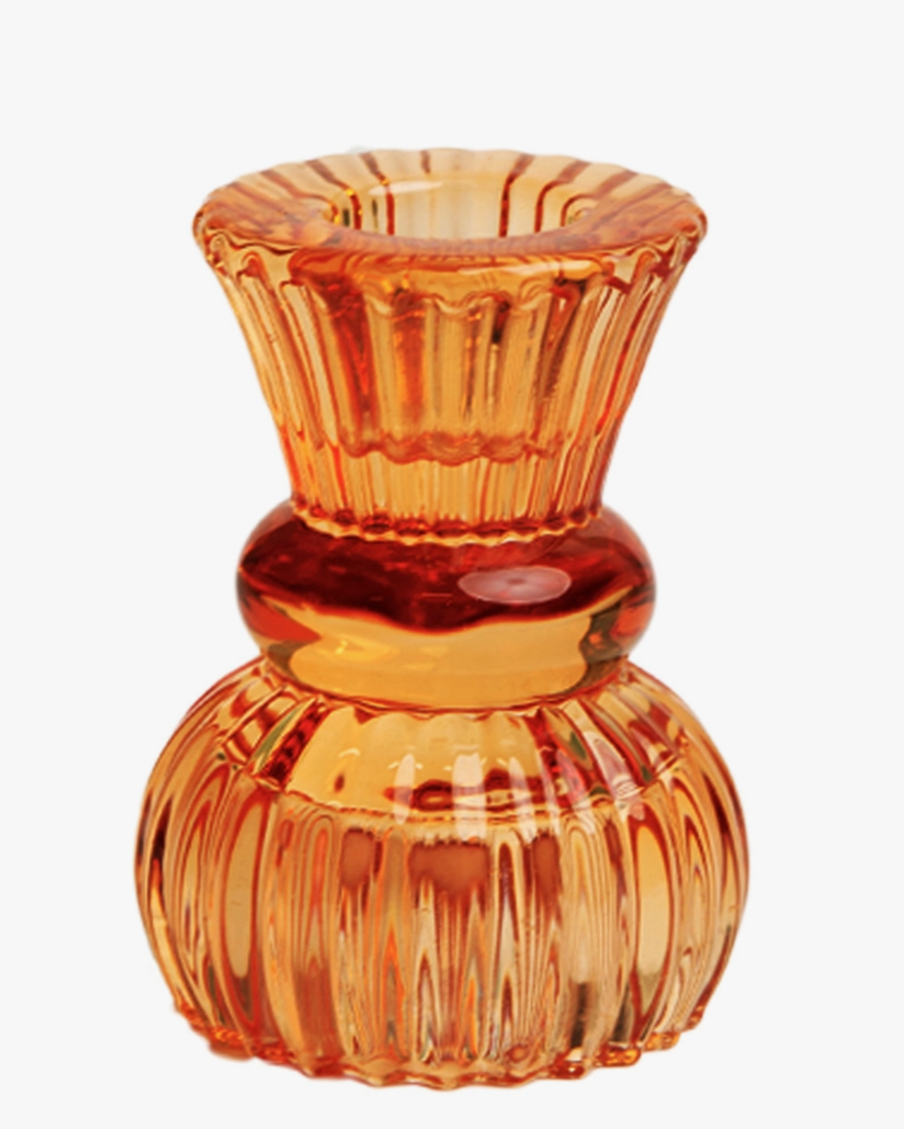 The Canton Christmas Shop Short Orange Glass Candle Holder for Dinner Candles Tapers Floral Bouquet Tea Light for Christmas Holiday Wedding