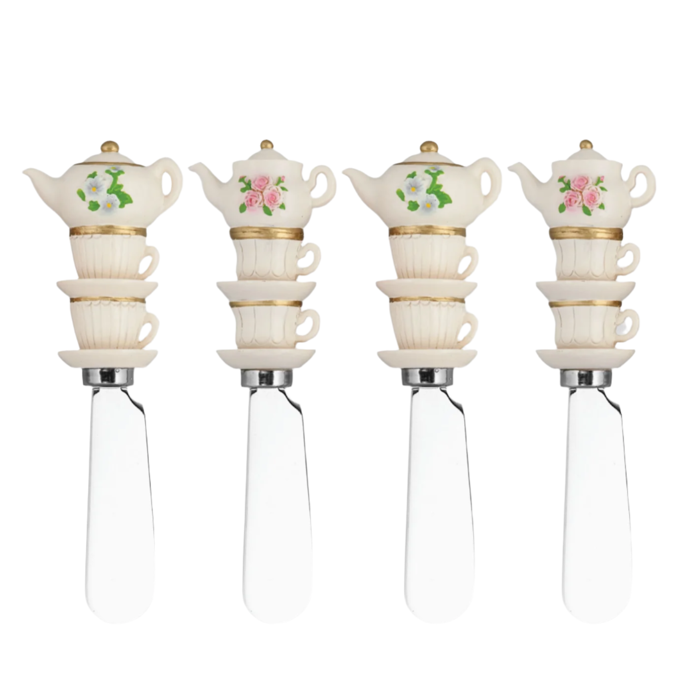 Stacked Tea Set Polyresin Spreaders, Set of 4