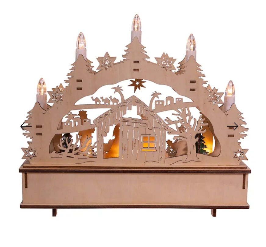 The Canton Christmas Shop 11" Light-Up Wooden Nativity Scene with Candles by Kurt Adler