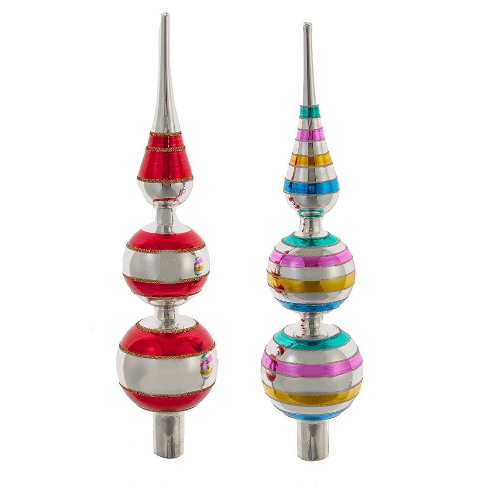 Christmas Cheer All Year 13" Unlit Early years Glass Retro Striped Tree Toppers for Christmas Tree