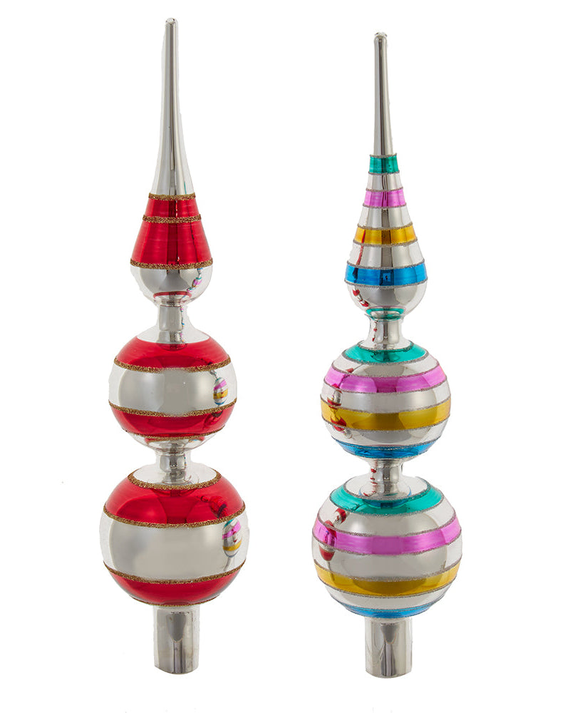 Christmas Cheer All Year 13" Unlit Early years Glass Retro Striped Tree Toppers for Christmas Tree