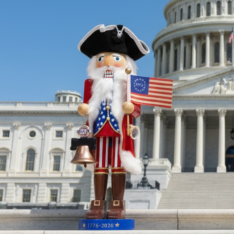 Christmas Cheer All Year 14“ 250th Anniversary of America Nutcracker Official America 250 Liberty Bell Tricorn Hat Betsy Ross flag