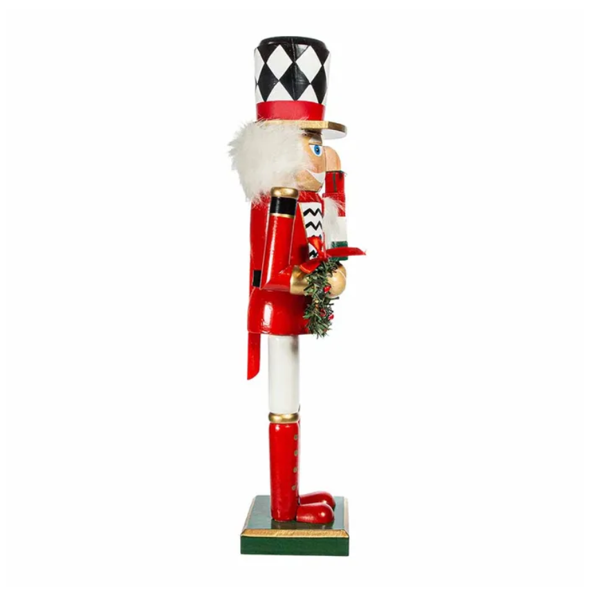 The Canton Christmas Shop 15" black and white harlequin nutcracker soldier with wreath and presents