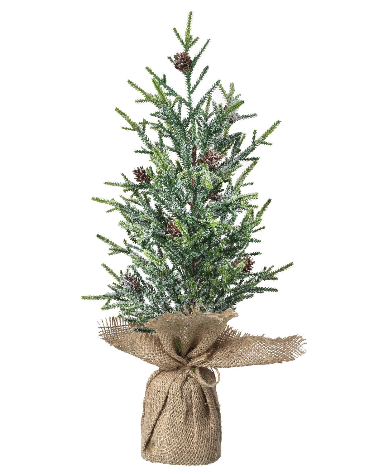The Canton Christmas Shop 19&quot; Frosted Fir Tree with Pinecones in Burlap Bag