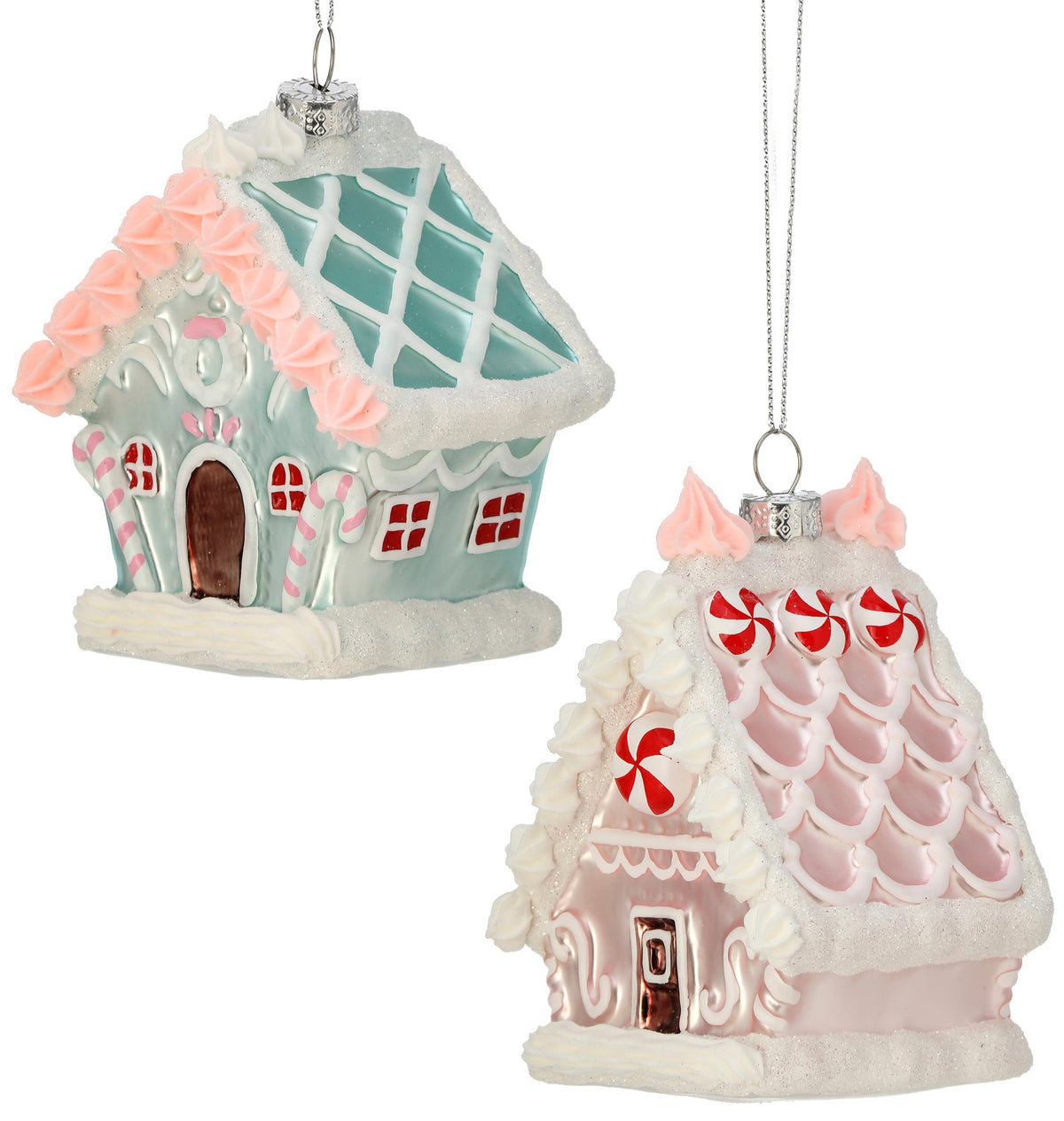 The Canton Christmas Shop 5" Sweets Glass Candy House Ornaments, Assorted peppermint swirls