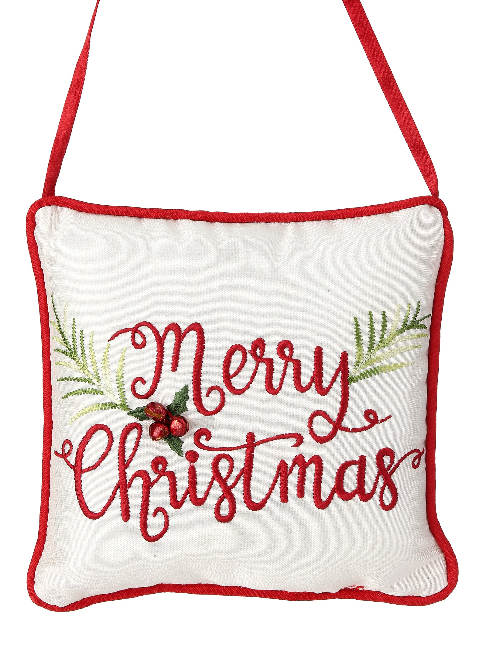 The Canton Christmas Shop 6" Quilted Embroidered Merry Christmas Pillow for doorknob door hutch display