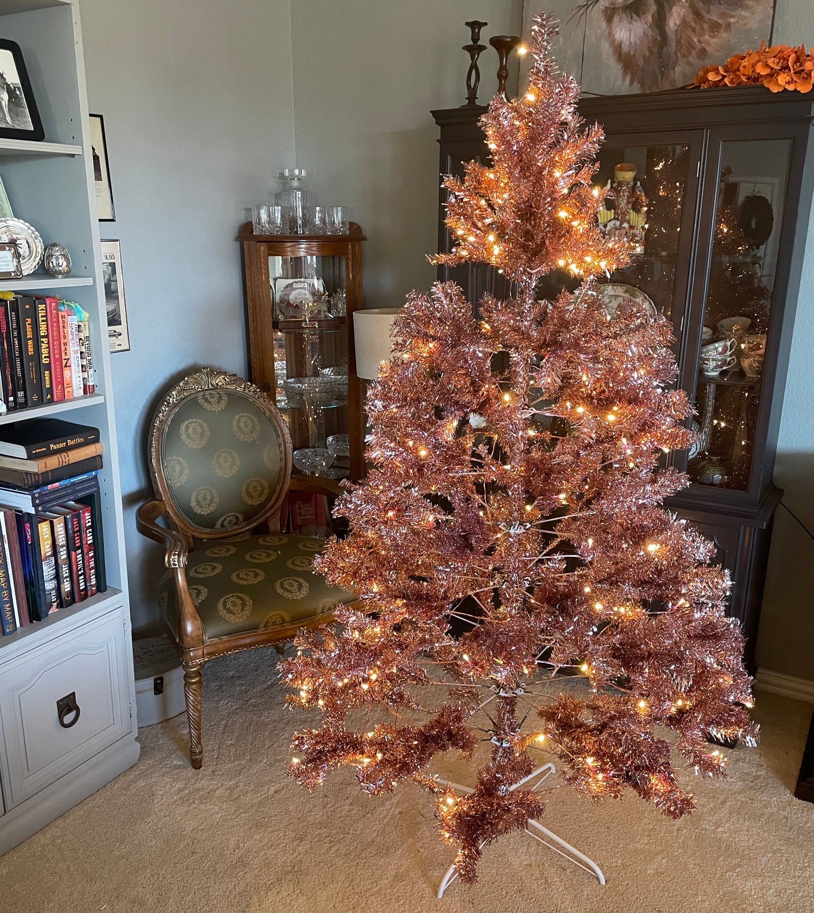 The Canton Christmas Shop Pink Prelit Tinsel Christmas Tree for Holiday Decorating Retro Midcentury Aluminum