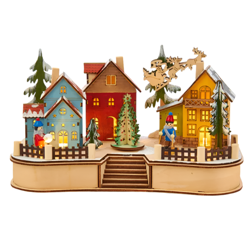 The Canton Christmas Shop 7&quot; Battery Operated LED Christmas Village with Musical Tree by Kurt Adler