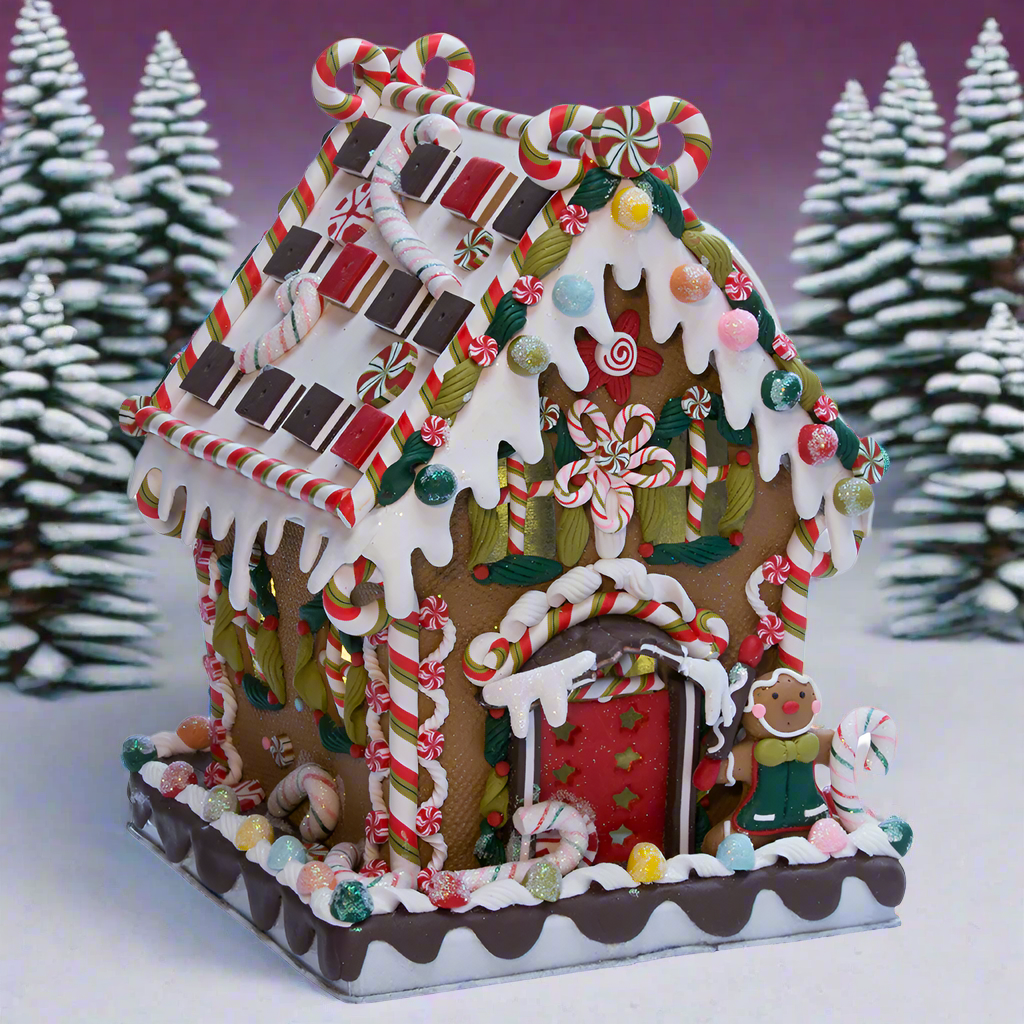 Christmas Cheer All Year 8 5/8" Frosted Gingerbread Candy House with C7 Lighting by Kurt Adler
