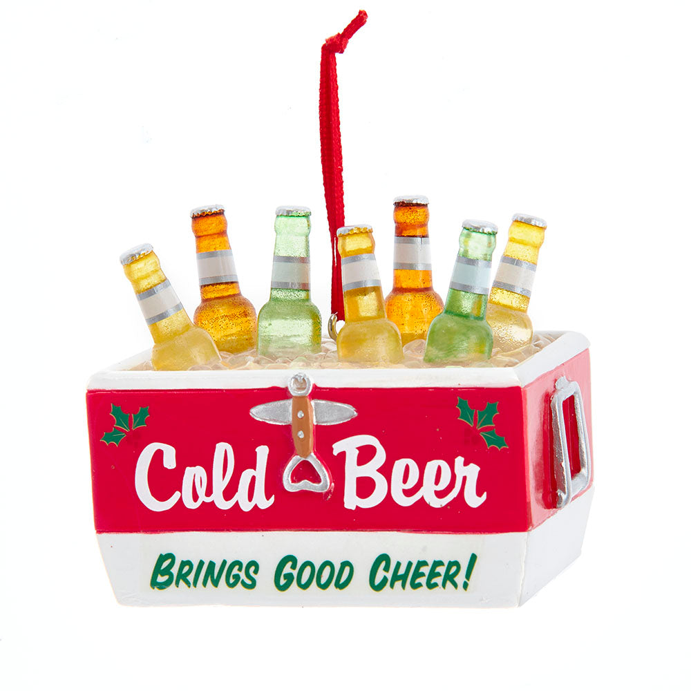 The Canton Christmas Shop Kurt Adler Cold Beer Brings Good Cheer Christmas Tree Ornament on white background