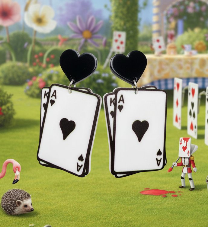 Playing Card Earrings Alice in Wonderland Blackjack Queen of Hearts