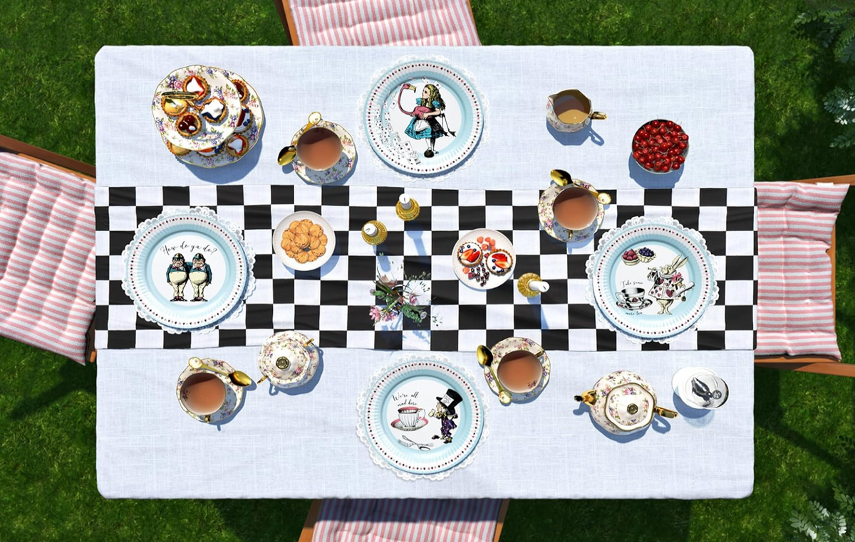 The Canton Christmas Shop Alice in Wonderland Party Paper Plate Set with Alice Flamingo White Rabbit Tweedle Dee Tweedle Dum Mad Hatter We're All Mad Here Playing Cards Birthday Party Tea Party