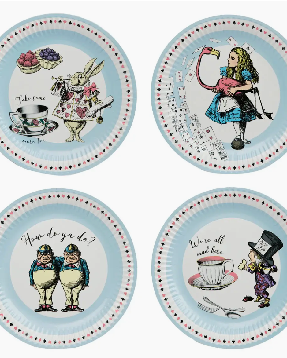Christmas Cheer All Year alice in wonderland themed paper party plates alice flamingo rabbit mad hatter tweedle dum tweedle dee