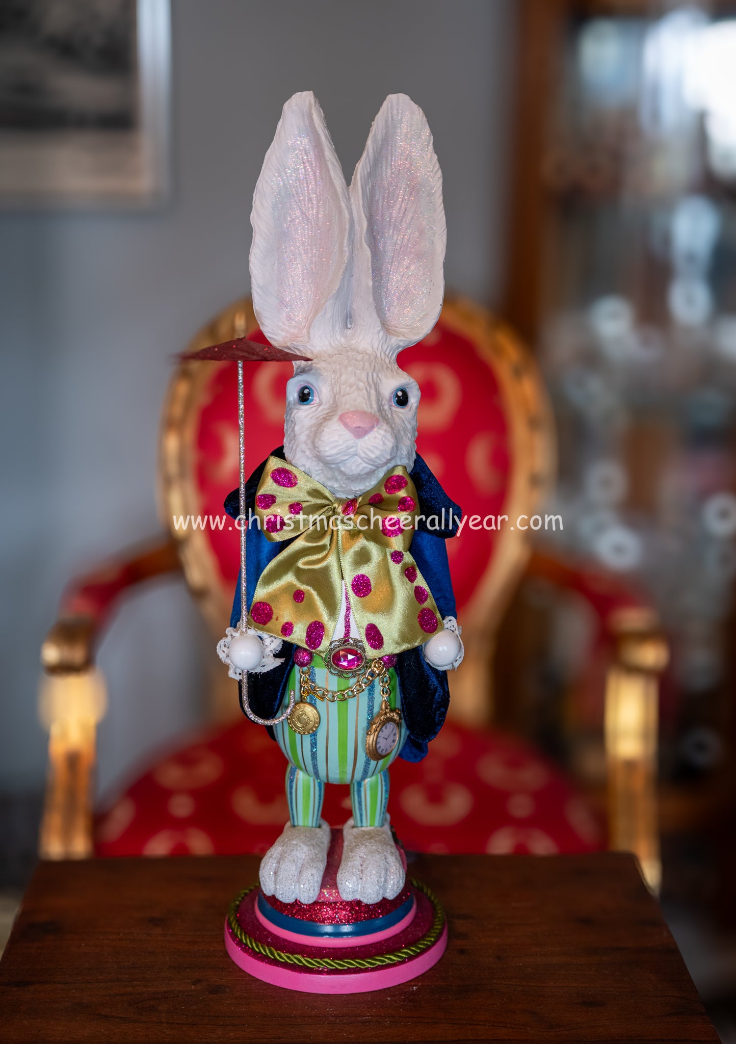 A nutcracker to display all year, the White Rabbit nutcracker by Kurt Adler from Alice in Wonderland is available at Christmas Cheer All Year