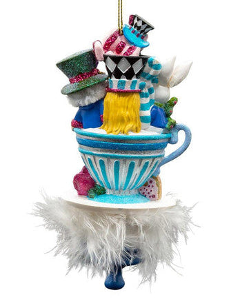 Christmas Cheer All Year ALice in wonderland teacup party hollyhat ornament