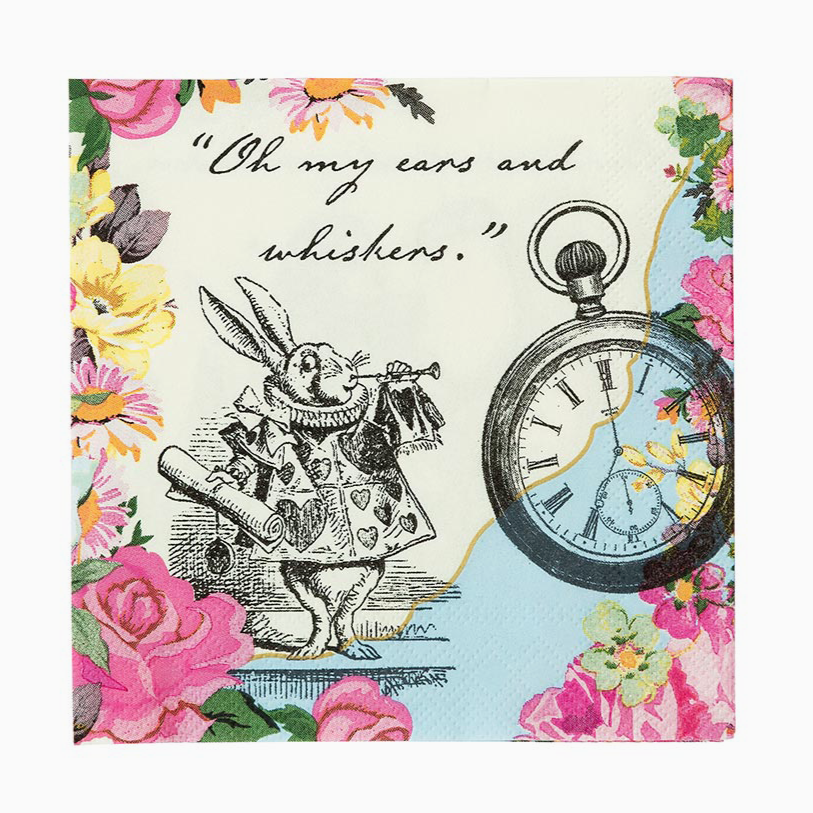 The Canton Christmas Shop Alice in Wonderland Cocktail Napkins for Mad Hatter Tea Party Birthday Baby Shower Mother's Day Coffee Luncheon White Rabbit Pocketwatch 