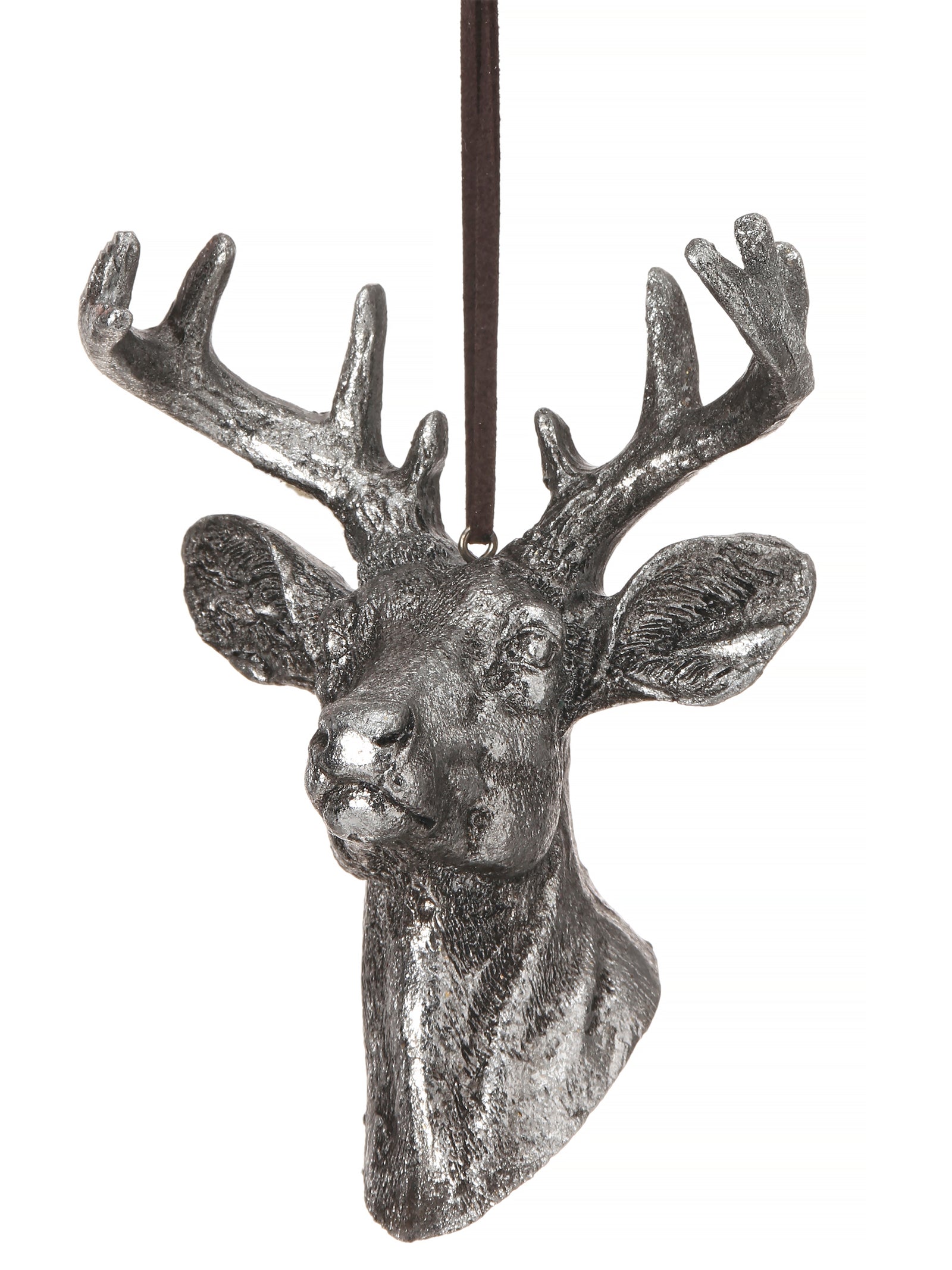 The Canton Christmas Shop Antique Silver Deer stag head Ornament